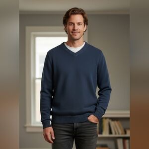 L.L. Bean Men's Deep Blue V-Neck Sweater